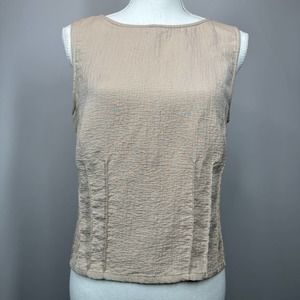 Ron Leal | Tan Silk Sleeveless Low Back Blouse W/ Back Bow, Size L